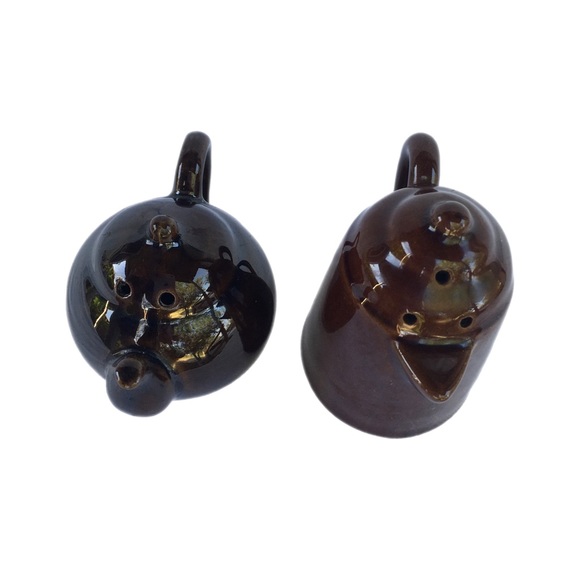 Vintage Salt & Pepper Shaker Set Coffee Tea Pot Brown Ceramic Glaze Cork Japan - Picture 5 of 6